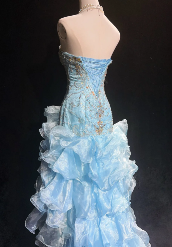 Fairy Sweetheart Bodycon Sky Blue Long Prom Dresses Beaded Tulle Sky Blue Quinceanera Dresses Sweet 16 Dress ED04843