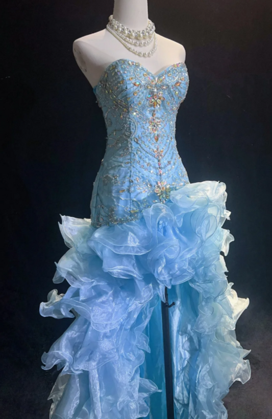 Fairy Sweetheart Bodycon Sky Blue Long Prom Dresses Beaded Tulle Sky Blue Quinceanera Dresses Sweet 16 Dress ED04843