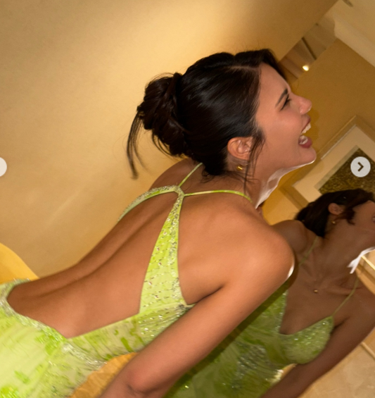 Fairy V-neck Sheath Long Prom Dresses Beaded Printed Chiffon Green Formal Dresses Open Back Wedding Guest Dresses ED04848