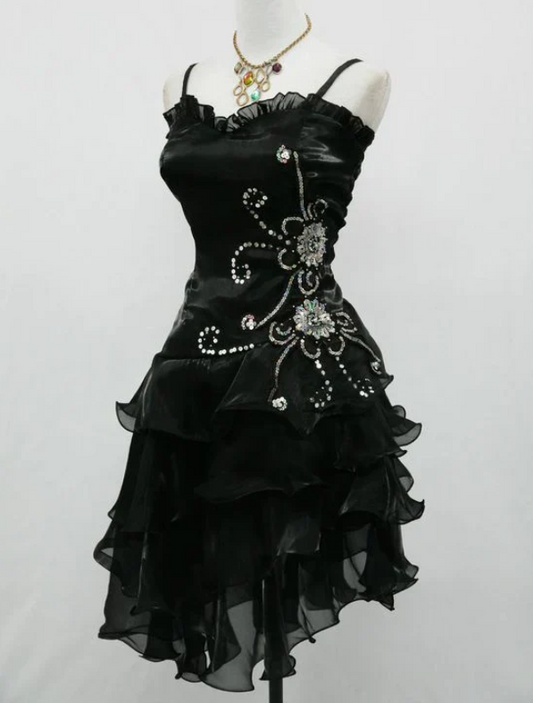 Sexy Spaghetti Strap Sheath Short Birthday Dresses Black Prom Dresses 2025 Halloween Dress ED04860