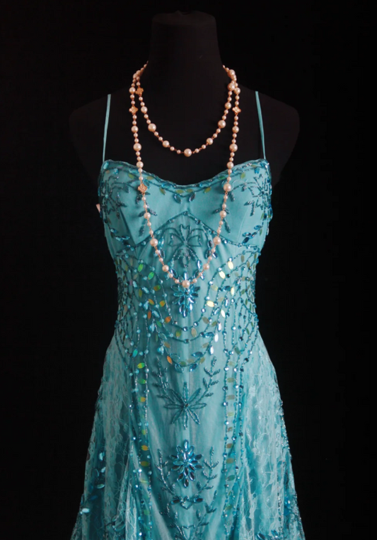 Vintage Spaghetti Strap Sheath Blue Short Birthday Dresses Lace Beading Blue Formal Dresses ED04861