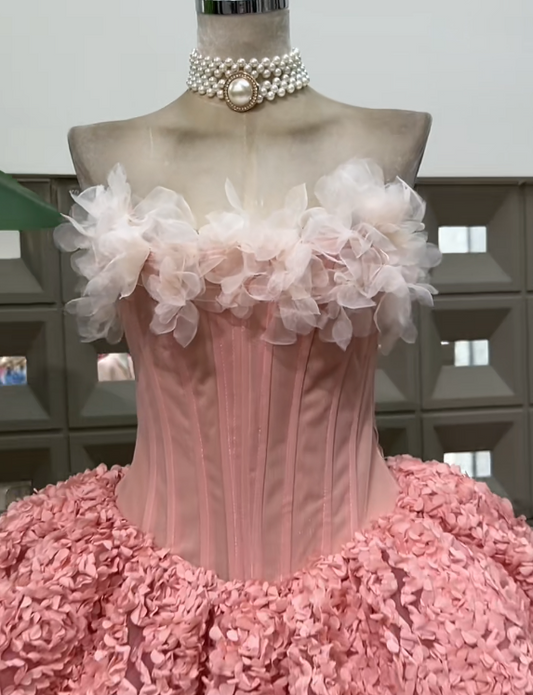 Cute Strapless Ball Gown, Pink Short Prom Dresses, Tulle Applique Pink Birthday Dresses, Sleeveless Homecoming Dresses ED04869