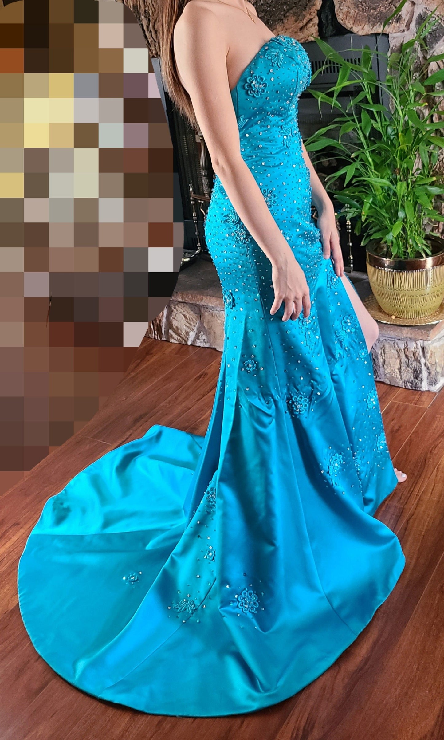 Robes d'anniversaire élégantes bleu dégradé, col en V, paillettes, mousseline, fourreau, robes de bal, robes de soirée ED04456