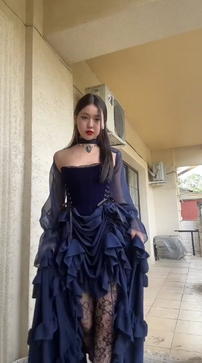2025 New Halloween Party Dresses Sexy Strapless Navy Blue Long Birthday Dresses Chiffon Formal Dresses ED04879