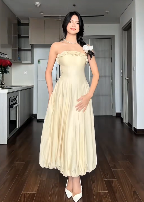 Elegant Strapless Sheath Pale Yellow Wedding Guest Dresses Satin Pale Yellow Formal Dresses 22nd Birthday Dresses ED04881