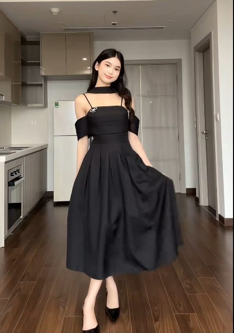 Elegant Spaghetti Strap A-Line Satin Black Formal Dresses 22nd Birthday Dresses ED04882