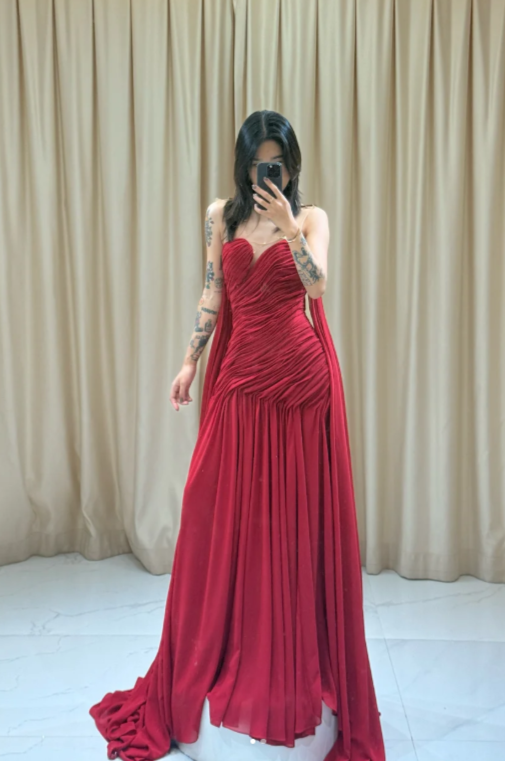 Chic Sweetheart Sheath Burgundy Long Prom Dresses Chiffon Burgundy Long Evening Dresses ED04890