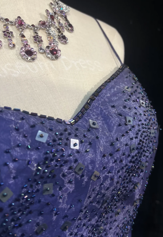 Vintage Spaghetti Strap A-Line Purple Long Prom Dresses Tulle Beaded Purple Long Evening Dresses ED04891