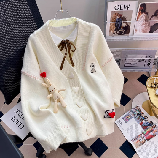 Lazy Style Heart Rabbit Cardigan Sweater ED0489