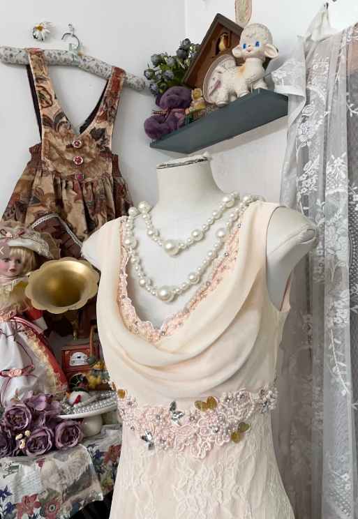 Vintage Sheath Long Prom Dresses Lace Light Blush Pink Formal Dresses ED04900