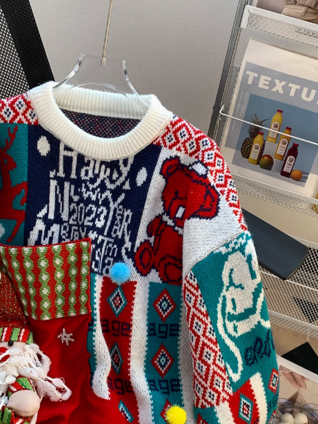 Cute 3D Santa Claus Red Round Neck Pullover Sweater ED0491