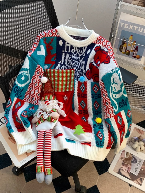 Cute 3D Santa Claus Red Round Neck Pullover Sweater ED0491