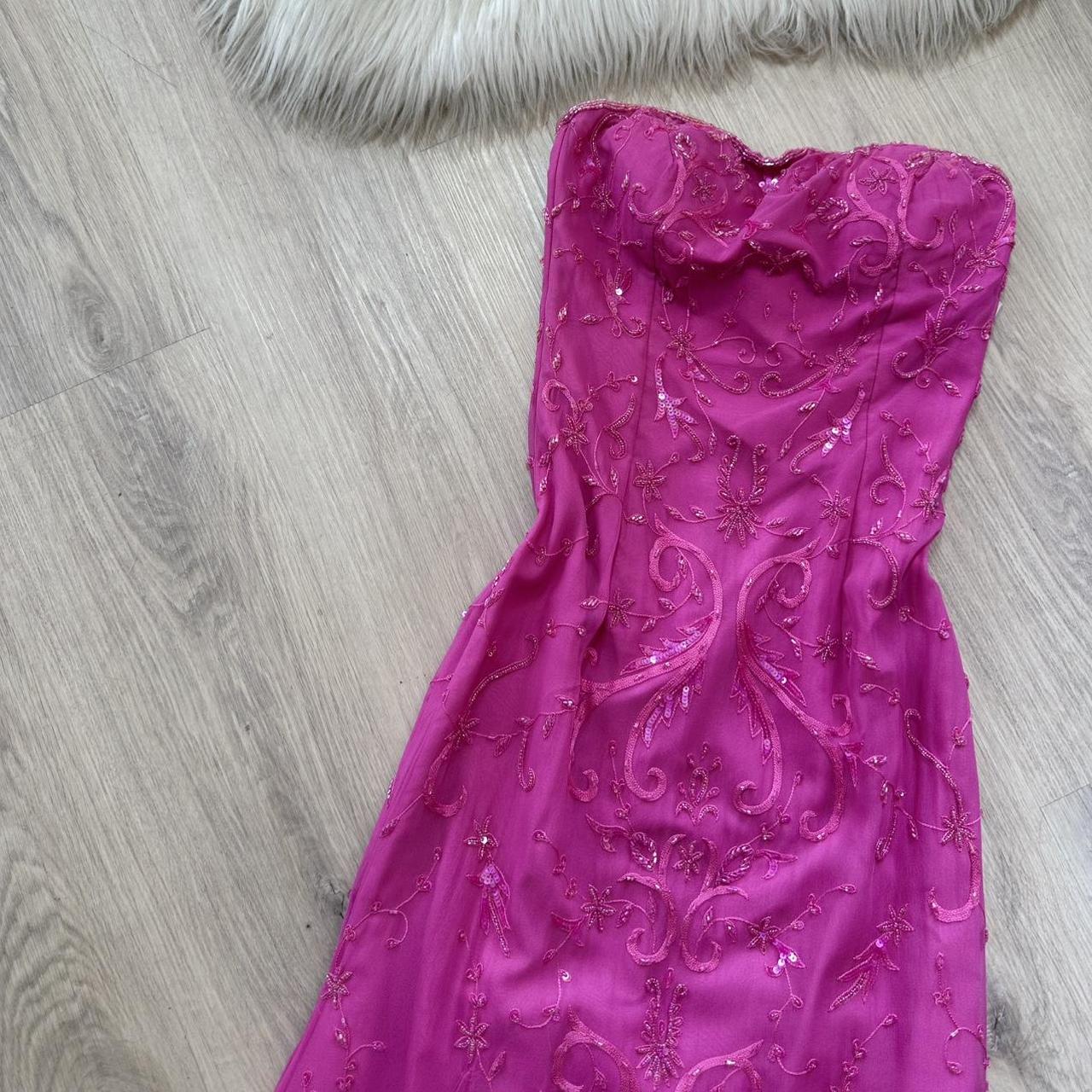 Elegant Strapless Mermaid Fuchsia Long Prom Dresses Beaded Satin Fuchsia Formal Dresses ED04927
