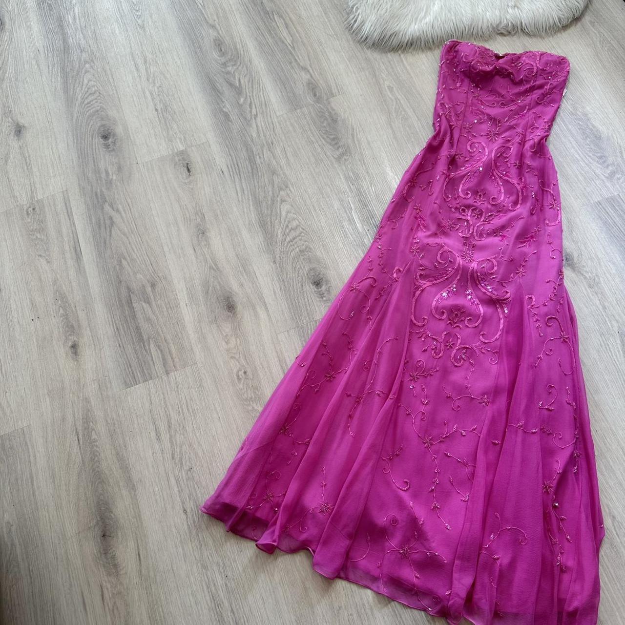 Elegant Strapless Mermaid Fuchsia Long Prom Dresses Beaded Satin Fuchsia Formal Dresses ED04927