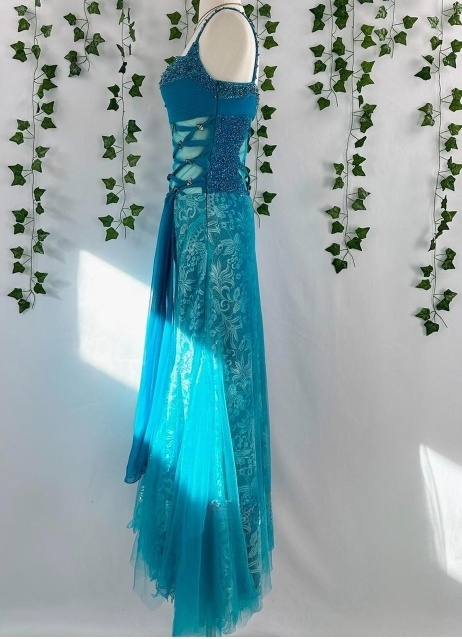 Elegant Strap A-Line Blue Long Prom Dresses Beaded Lace Blue Formal Dresses ED04928