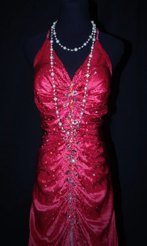 Fairy V-neck Sheath Hot Pink Long Prom Dresses Beaded Satin Hot Pink Evening Dresses EP04929