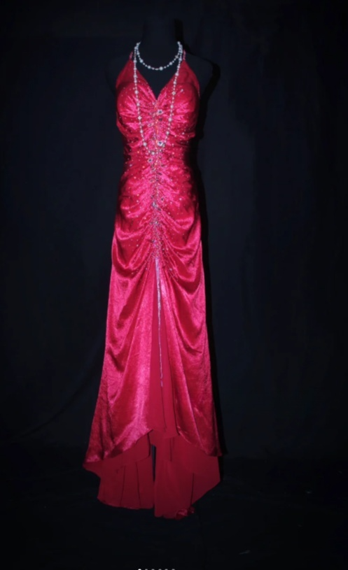 Fairy V-neck Sheath Hot Pink Long Prom Dresses Beaded Satin Hot Pink Evening Dresses EP04929