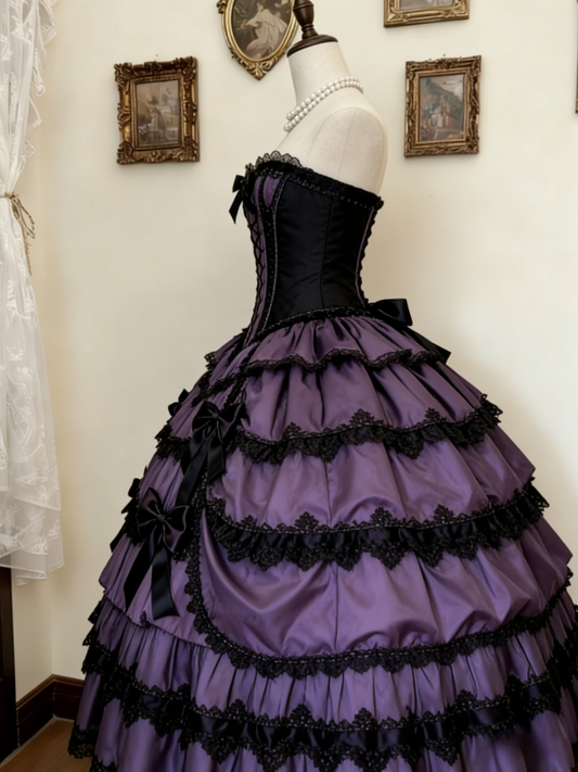 Cute Sweetheart Neck Ball Gown Lace Purple Long Lolita Dresses Purple Long Birthday Dresses ED04938