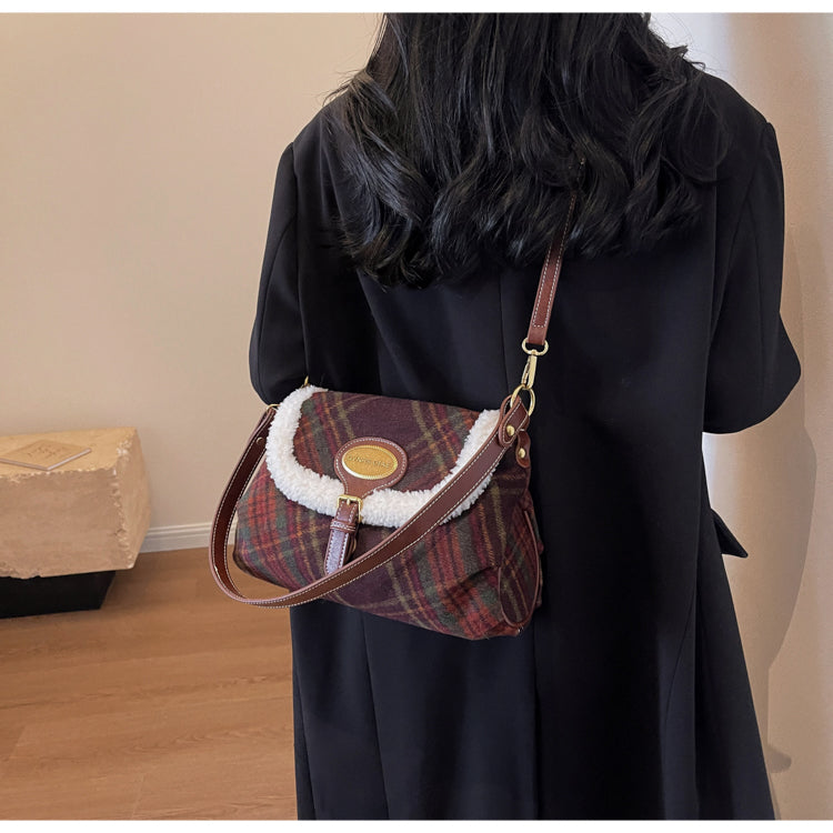 Sac bandoulière rétro coréen en laine à carreaux ED0493