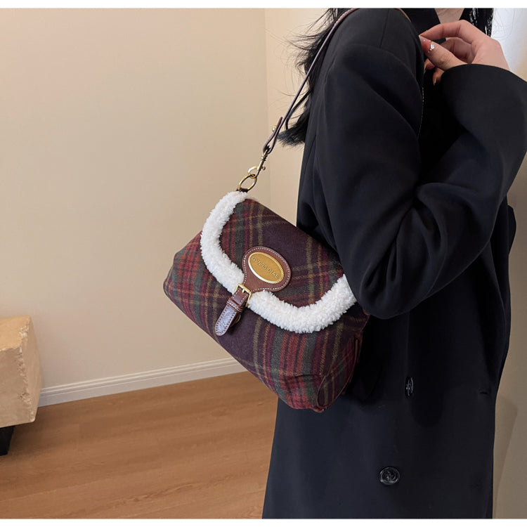 Sac bandoulière rétro coréen en laine à carreaux ED0493