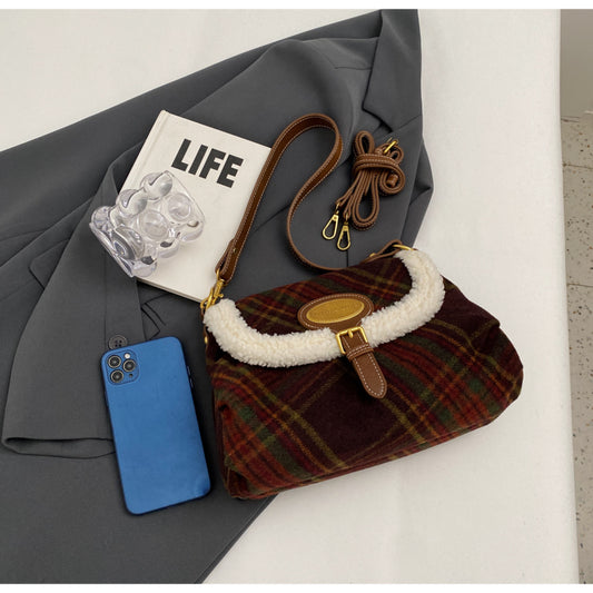 Korean Retro Wool Plaid Crossbody Bag ED0493