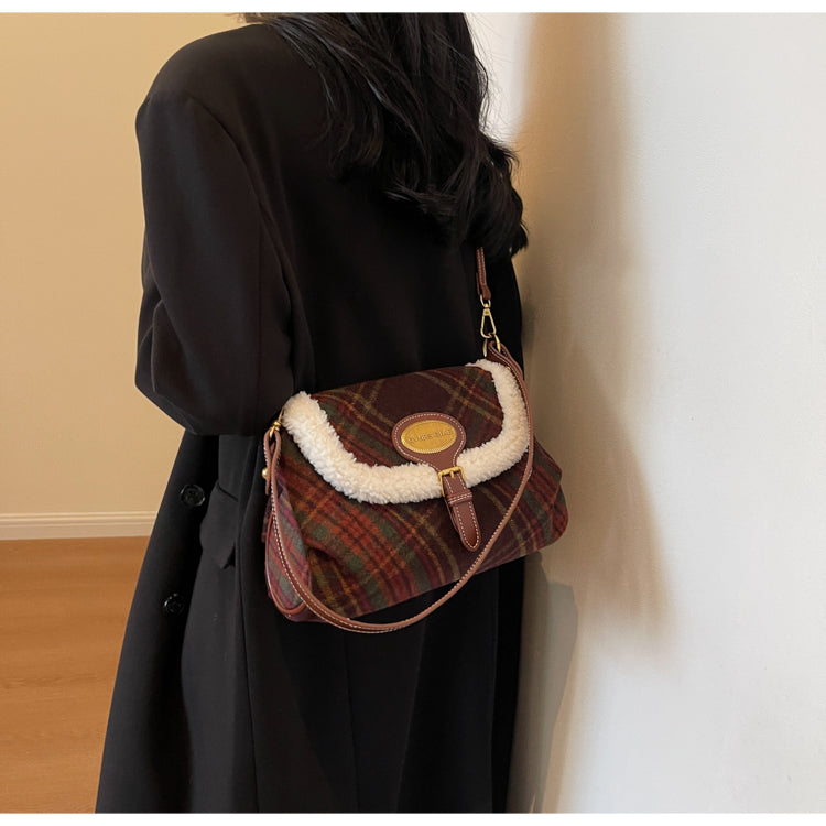 Sac bandoulière rétro coréen en laine à carreaux ED0493
