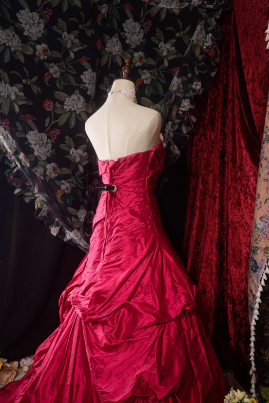 Fairy Strapless Ball Gown Burgundy Long Prom Dresses Satin Burgundy Quinceanera Dresses Sweet 16 Dress ED04941