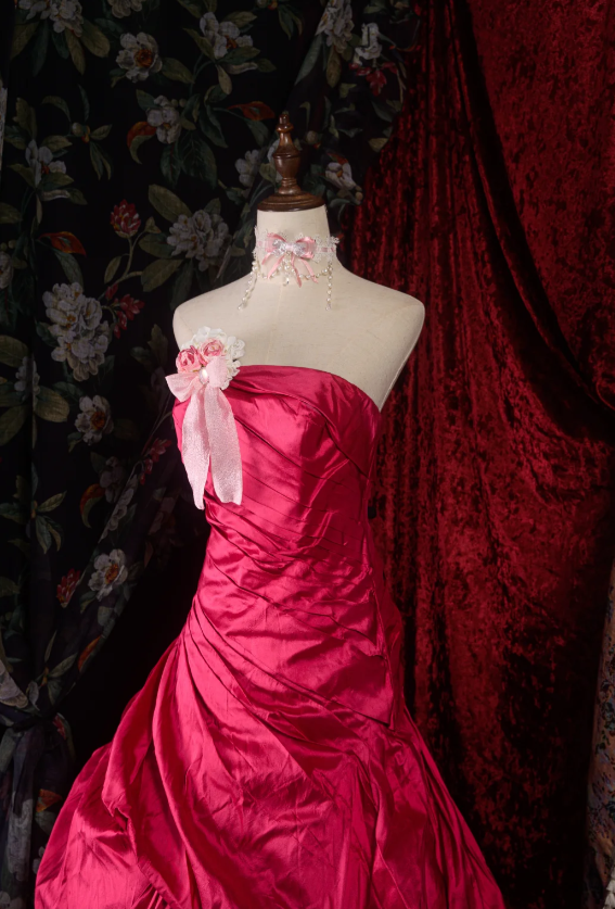 Fairy Strapless Ball Gown Burgundy Long Prom Dresses Satin Burgundy Quinceanera Dresses Sweet 16 Dress ED04941