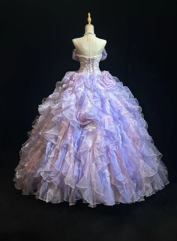 Fairy Off-shoulder Ball Gown Purple Long Prom Dresses Tulle Purple Quinceanera Dresses Sweet 16 Dress ED04942