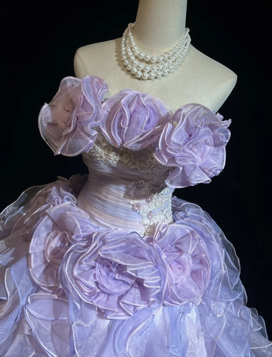 Fairy Off-shoulder Ball Gown Purple Long Prom Dresses Tulle Purple Quinceanera Dresses Sweet 16 Dress ED04942