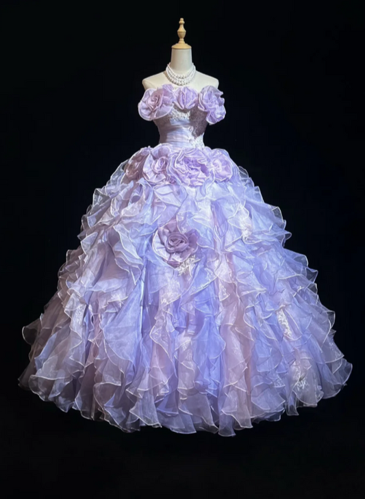 Fairy Off-shoulder Ball Gown Purple Long Prom Dresses Tulle Purple Quinceanera Dresses Sweet 16 Dress ED04942