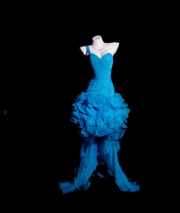 Elegant One Shoulder Sheath Blue Hi-lo Prom Dresses Tulle Blue Evening Dresses ED04946