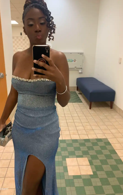 Chic Strapless Sheath Blue Long Prom Dresses Glitter Chiffon Blue Evening Dresses with Slit ED04948