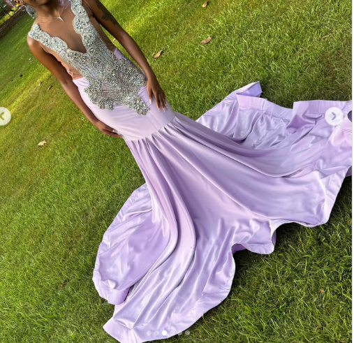 Sexy Jewel Mermaid Lilac Long Prom Dresses Beaded Satin Lilac Evening Dresses ED04949