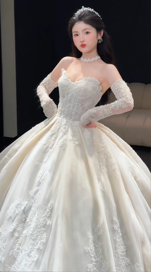Timeless Sweetheart Neck Ball Gown Long Wedding Dresses Tulle Applique White Bridal Gowns Long Sleeves Backless Bridal Dresses ED04965