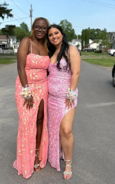 Gorgeous Spaghetti Strap Sheath Long Prom Dresses Glitter Coral Pink Evening Dresses with Slit ED04975