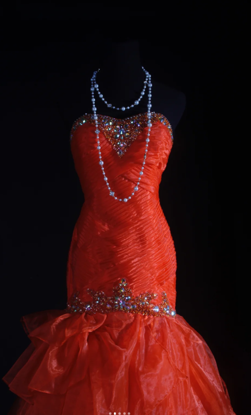 Fairy Strapless Sheath Long Prom Dresses Tulle Bead Orange Sweet 16 Dresses ED04992