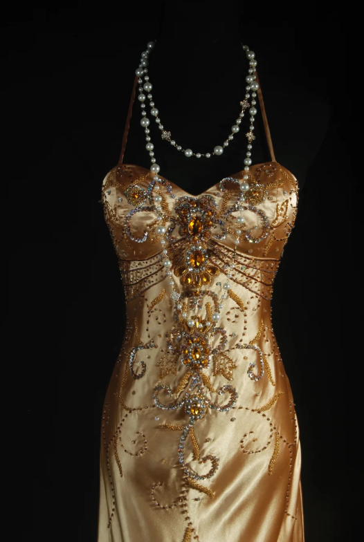 Vintage Spaghetti Strap Sheath Long Prom Dresses Silk Bead Gold Formal Dresses ED04993