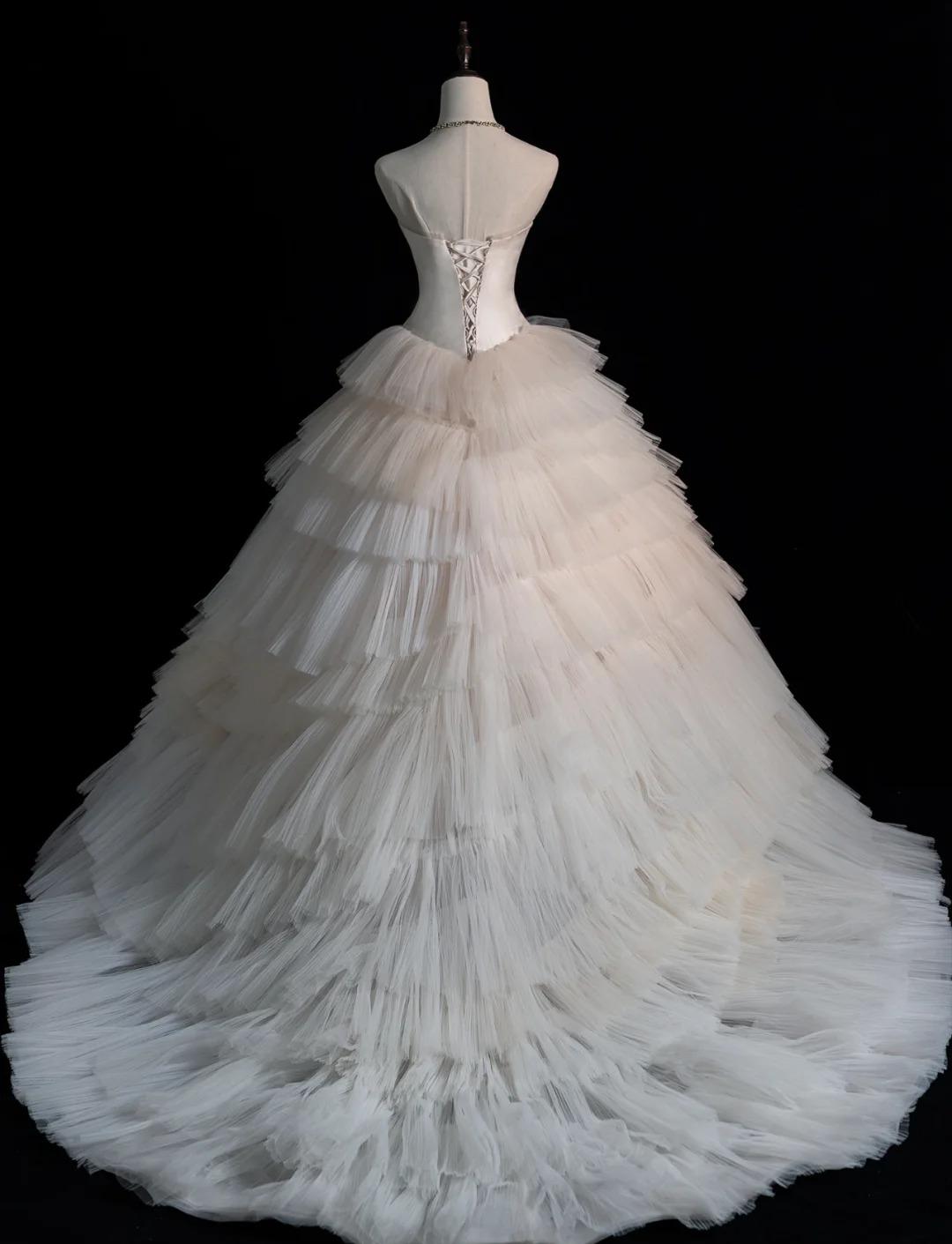 Elegant Strapless Ball Gown Long Wedding Dress Sleeveless Bridal Gown Tulle Bride Dress ED04998