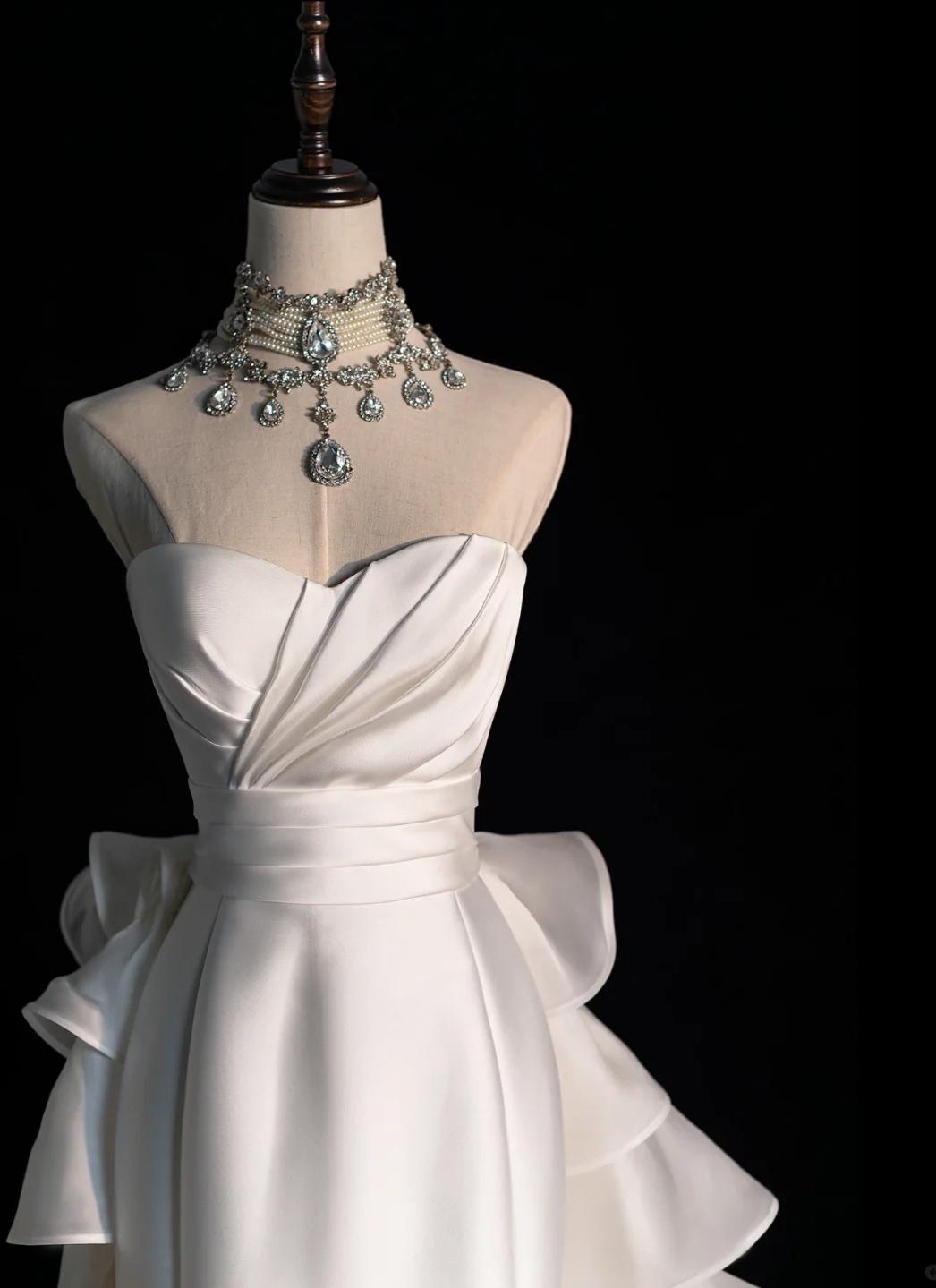Elegant Strapless Mermaid Long Wedding Dress Sleeveless White Bridal Gown Satin Bride Dress ED04999