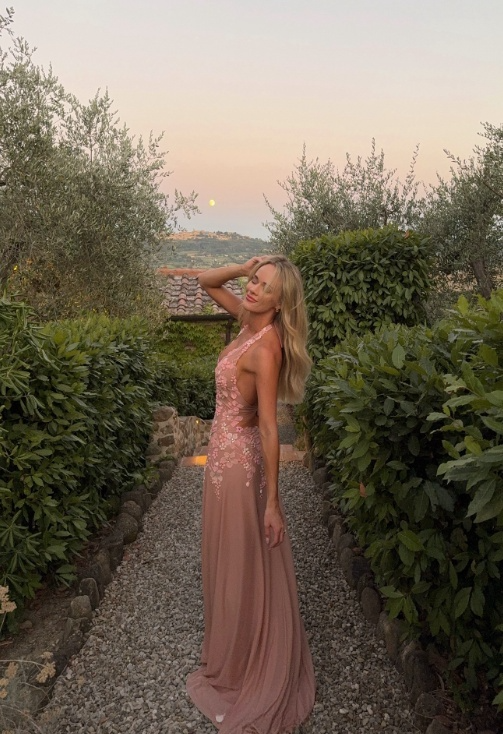 Sexy Halter Sheath Long Prom Dresses Chiffon Flowers Gray-Pink Birthday Dresses ED05006