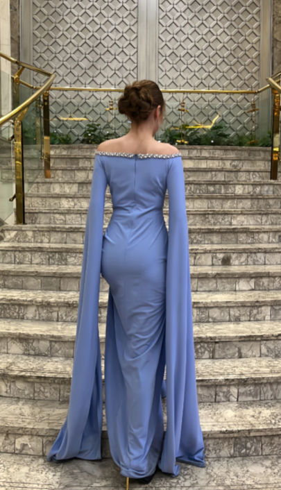 Glam Off-the-shoulder Sheath Lavender Long Prom Dresses Chiffon Lavender Wedding Guest Dresses ED05013