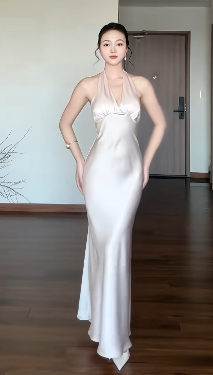 Simple V neck Sheath Long Prom Dresses Satin Wedding Guest Dresses ED05021