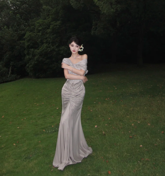Sexy Off Shoulder Sheath Long Prom Dresses Silk Formal Dresses ED05023