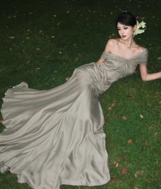 Sexy Off Shoulder Sheath Long Prom Dresses Silk Formal Dresses ED05023