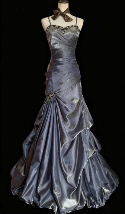 Glam Spaghetti Strap Mermaid Long Prom Dresses Sleeveless Taffeta Silver Grey Quinceanera Dresses Sweet 16 Dresses ED05057