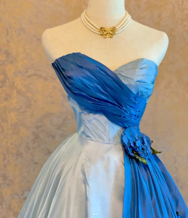 Fairy Sweetheart A-Line Blue Long Prom Dresses Taffeta Blue Birthday Dresses ED05065
