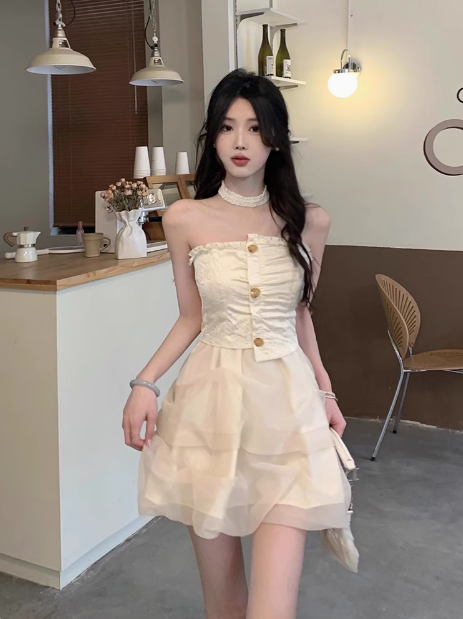 French A-line sweet style tube top dress ED0509