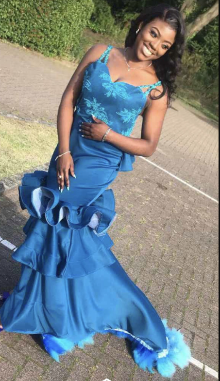 Glam Straps Sheath Blue  Long Prom Dresses Satin  Blue Birthday Dresses ED05107