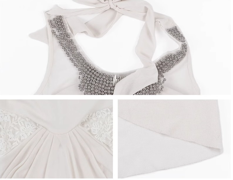 Neckholderkleid mit Perlenbesatz im französischen Damenstil ED0510